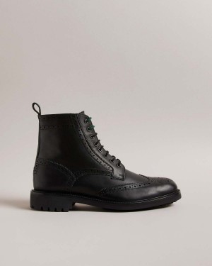Ted Baker JAKOBE Grosolan Piele Dantela Up Boot Negrii | 472OFVBDE
