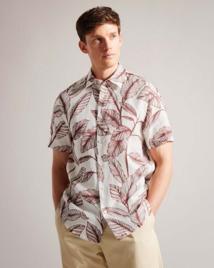 Ted Baker TAGUS SS Leaf Print Shirt Dk-orang | 549JTXIYW